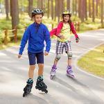 MammyGol Adjustable Inline Skates for Boys Girls Kids Youth with Light up Wheels, Teal Beginner Blades Roller Skates for Boys Size 1 2 3 4 Ages 6-12
