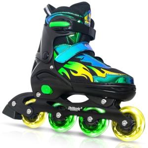 Nattork Adjustable Inline Skates for Kids and Teens, Indoor and Outdoor Blades Roller Skates with 8 Light Up Wheels for Boys Girls Aged 6-12, Adult Women Beginners Aurora Green