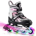 Gonex Inline Skates for Girls Boys Kids, Adjustable Skates Outdoor Blades Inline Roller Skates for Children Teens Women with Light Up Wheels for Indoor Outdoor Backyard Skating, Pink M