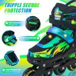 Nattork Adjustable Inline Skates for Kids and Teens, Indoor and Outdoor Blades Roller Skates with 8 Light Up Wheels for Boys Girls Aged 6-12, Adult Women Beginners Aurora Green