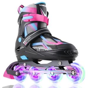 Sowume Adjustable Inline Skates for Girls and Boys, Roller Skates with All Light Up Wheels, Patines para Mujer for Kids and Adults, Men, Women