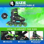 Nattork Adjustable Children's Inline Skates with PU Flash Wheels, Fun Inline Skates with Light-up Wheels, for Ages 4-12, Indoor/Outdoor Birthday Gift for Beginners,Kids and Youths Ages 4-12 8-12 5-8