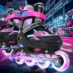 Sowume Adjustable Inline Skates for Girls and Boys, Roller Skates with All Light Up Wheels, Patines para Mujer for Kids and Adults, Men, Women