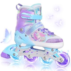 MammyGol Adjustable Inline Skates for Girls Boys Ages 4-12 with Light up Wheels & Butterfly Design – Vibrant Flashing Roller Skates, Perfect Beginner Skates for Kids Youth