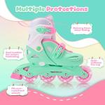 2PM SPORTS Girls Adjustable Illuminating Inline Skates with Light up Wheels, Fun Flashing Beginner Roller Skates for Kids - Green Medium