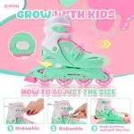 2PM SPORTS Girls Adjustable Illuminating Inline Skates with Light up Wheels, Fun Flashing Beginner Roller Skates for Kids - Green Medium