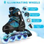 Rotayi Adjustable Inline Skates for Kids, Light Up Wheels Roller Skates Blades for Boys Girls Ages 5-8 8-12, Outdoor Beginner Blades for Youth Adult Women and Men, Blue