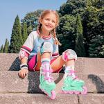 2PM SPORTS Girls Adjustable Illuminating Inline Skates with Light up Wheels, Fun Flashing Beginner Roller Skates for Kids - Green Medium
