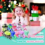 2PM SPORTS Girls Adjustable Illuminating Inline Skates with Light up Wheels, Fun Flashing Beginner Roller Skates for Kids - Green Medium