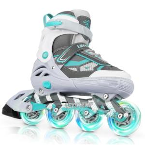 LEVYTEMP Adjustable Inline Skates for Kids and Adults, Outdoor Beginner Roller Skates with All Light Up Wheels for Girls, Boys, Men and Women