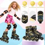 HALOSK Kids Inline Skates for Girls Boys with Light Up Wheels, Adjustable Blade Skates Gradient Glitter Star with Breathable Comfort Liner for Youth Beginners, for Ages 5–16