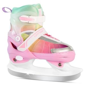LEVYTEMP Adjustable Ice Skates for Kids Girls Boys - Gradient Pink Rainbow Youth Ice Skating Shoes - Sizes Small Ages 5-8 - Ice Skates for Outdoor and Rink
