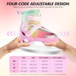 LEVYTEMP Adjustable Ice Skates for Kids Girls Boys - Gradient Pink Rainbow Youth Ice Skating Shoes - Sizes Small Ages 5-8 - Ice Skates for Outdoor and Rink