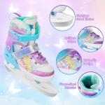 Nattork Girls Ice Skates for Kids 4 Size Adjustable Butterfly Ice Skate with Fleece Lining for Outdoor & Rink X-Small(7C-9C) Purple