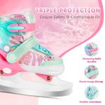 LEVYTEMP Adjustable Ice Skates for Kids Boys Girls - Warm Fleece Lined, 4 Size Adjustable Beginner Snowflake Blades Ankle Support Figure Skates for Outdoor and Rink,Green