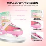 LEVYTEMP Adjustable Ice Skates for Kids Girls Boys - Gradient Pink Rainbow Youth Ice Skating Shoes - Sizes Small Ages 5-8 - Ice Skates for Outdoor and Rink
