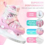 LEVYTEMP Adjustable Ice Skates for Kids Boys Girls - Warm Fleece Lined, 4 Size Adjustable Beginner Snowflake Blades Ankle Support Figure Skates for Outdoor and Rink,Pink