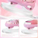 LEVYTEMP Adjustable Ice Skates for Kids Boys Girls - Warm Fleece Lined, 4 Size Adjustable Beginner Snowflake Blades Ankle Support Figure Skates for Outdoor and Rink,Pink