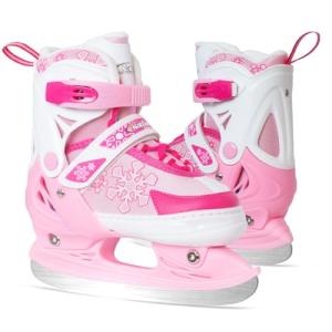 Nattork Adjustable Ice Skates, Blue Ice Skating Shoes for Kids, Boys and Girls, Hockey Lace-Up Skates - Soft Padding and Reinforced Ankle Support with 4 Sizes Adjustments