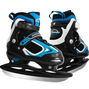 MammyGol Adjustable Ice Skates for Kids, Boys and Girls, Hockey Lace-Up Skate, Blue Ice Skating Size L for Beginner