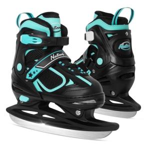 Nattork Ice Skates for Kids, Boys and Girls, Hockey Lace-Up Adjustable Skates - Soft Padding and Reinforced Ankle Support with 4 Sizes Adjustments - Teal