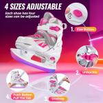 Lovydro Kids Ice Skates for Girls Boys, 4 Size Adjustable Beginners Ice Hockey Skates for Children Youths Teen Ages 3-12, Toddler Girls Ice Skating Shoes with Comfortable Lining, White Pink