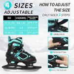 Nattork Ice Skates for Kids, Boys and Girls, Hockey Lace-Up Adjustable Skates - Soft Padding and Reinforced Ankle Support with 4 Sizes Adjustments - Teal