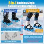 Tryly 1Pair Upgraded Toddler Ice Skates, Kids Adjustable 2-in-1 Double & Single Convertible Blade Skates with Hook and Loop Fastener Straps for Winter Toddler Training Shoes Beginner (Blue)