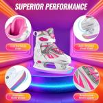 Lovydro Kids Ice Skates for Girls Boys, 4 Size Adjustable Beginners Ice Hockey Skates for Children Youths Teen Ages 3-12, Toddler Girls Ice Skating Shoes with Comfortable Lining, White Pink