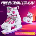 Lovydro Kids Ice Skates for Girls Boys, 4 Size Adjustable Beginners Ice Hockey Skates for Children Youths Teen Ages 3-12, Toddler Girls Ice Skating Shoes with Comfortable Lining, White Pink