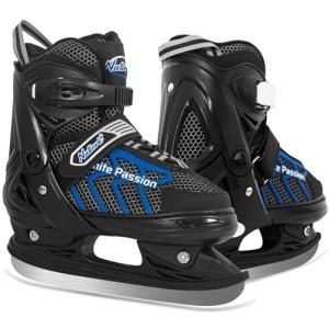 MammyGol Adjustable Ice Skating for Kids, Boys and Girls, Blue Ice Skates Size Small Hockey Lace-Up Ice Skate for Beginner
