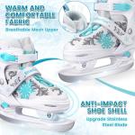 Sitanflex Snowflake Adjustable Ice Skates for Girls, Kids Ice Skates for Toddlers Youths, Beginner Ice Skating Shoes for Outdoor and Rink, Warm Lining and Reinforced Ankle Support, White