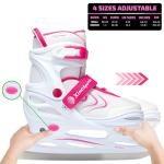 Xino Sports Adjustable Ice Skates - Pro Quality - Beginner Friendly, Comfortable and Durable Skates for Boys and Girls, Soft Padding, Reinforced Ankle Support (White, Small Toddler 10J-13J)