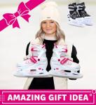 Xino Sports Adjustable Ice Skates - Pro Quality - Beginner Friendly, Comfortable and Durable Skates for Boys and Girls, Soft Padding, Reinforced Ankle Support (White, Small Toddler 10J-13J)