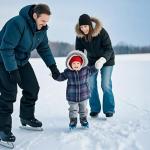 Winter Toddler Ice Skates, Adjustable Double Runner Ice Skates with Hook and Loop Fastener Straps, Blue Double Blade Ice Skates for Kids Toddler Training Shoes Beginner