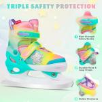 HALOSK Girls Ice Skates for Kids Boys, Adjustable Kids Skates for Outdoor Indoor Rink, Rainbow Soft and Comfortable Lining Ice Skating Shoes Ages 3-12 Youth
