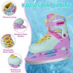 Nattork Kids Ice Skates 4 Sizes Adjustable for Girls Boys,Beginner Ice Skating for Outdoor, Soft and Comfortable Hard Protection for Children Youth Adult Age 11 12 13 14 Teal Pink