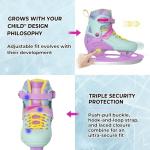 Nattork Kids Ice Skates 4 Sizes Adjustable for Girls Boys,Beginner Ice Skating for Outdoor, Soft and Comfortable Hard Protection for Children Youth Adult Age 11 12 13 14 Teal Pink