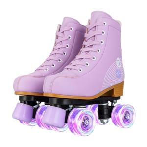 Light-Up Women's Roller Skates – Adjustable Purple 4-Wheel