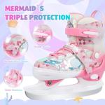 HALOSK Kids Adjustable Ice Skates for Girls Boys, Mermaid-Theme Skates with Stainless Steel Blades, Fun Recreational Skating for Beginner Toddler Ages 3–12