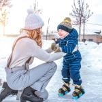 Tryly 1Pair Toddler Ice Skates, Kids Adjustable Double Runner Ice Skates with Hook and Loop Fastener Straps, Blue Double Blade Ice Skates for Winter Toddler Training Shoes Beginner (Blue)
