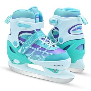 Kids Ice Skates for Boys and Girls, Adjustable Ice Skating Shoes for Beginner Ages 4-12, Gradient Green Iceskates for Outdoor and Rank