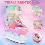 HALOSK Girls Ice Skates for Kids Boys, Adjustable Kids Skates for Outdoor Indoor Rink, Rainbow Soft and Comfortable Lining Ice Skating Shoes Ages 5-8 Youth (Rainbow Pink, Small - Litter Kids)
