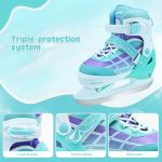 Kids Ice Skates for Boys and Girls, Adjustable Ice Skating Shoes for Beginner Ages 4-12, Gradient Green Iceskates for Outdoor and Rank