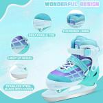 Kids Ice Skates for Boys and Girls, Adjustable Ice Skating Shoes for Beginner Ages 4-12, Gradient Green Iceskates for Outdoor and Rank