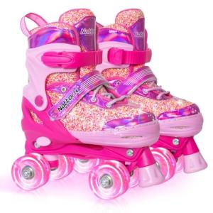 Nattork Kids Roller Skates for Girls Kids, 4 Sizes Adjustable Girls Roller Skates for Ages 3-12 with Light up Wheels & Safety Protection - Cool Birthday Gift for Indoor Outdoor Sports