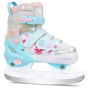 LEVYTEMP Kids Adjustable Ice Skates for Girls Boys, 4 Size Expandable Hockey Skates with Triple Safety Straps, Warm Lining & Stainless Steel Blades