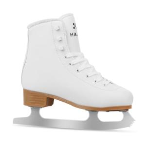HALOSK Premium Leather Womens/Girls Figure Ice Skates - Memory Foam Collar Beginner Youth Ice Skates with Stainless Steel Blade, Women Size 5 6 7 8 9 10, White