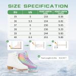 HALOSK Premium Leather Womens/Girls Figure Ice Skates - Memory Foam Collar Beginner Youth Ice Skates with Stainless Steel Blade, Women Size 5 6 7 8 9 10, White
