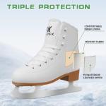 HALOSK Premium Leather Womens/Girls Figure Ice Skates - Memory Foam Collar Beginner Youth Ice Skates with Stainless Steel Blade, Women Size 5 6 7 8 9 10, White